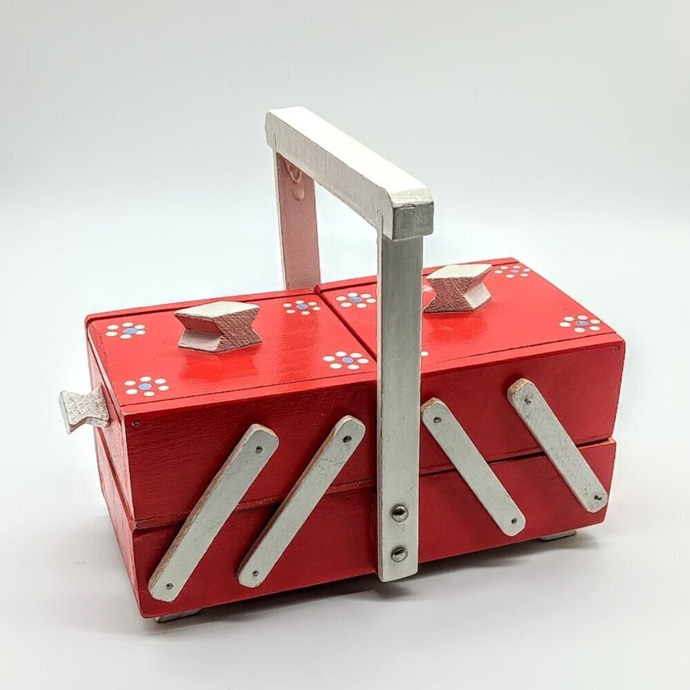 Vintage Hand-Painted Wood Accordion Sewing Box